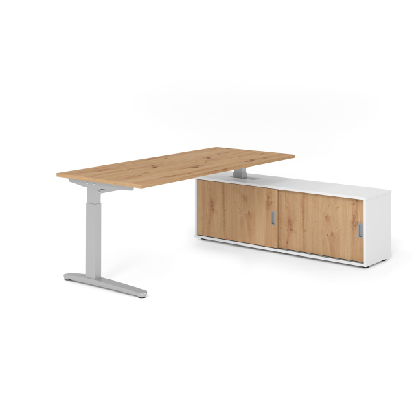4032062333785 - Schreibtischkombination VXB manuell höhenverstellbar 85cm (H) 180x80cm (BxT) Asteiche   silber 4032062333785 Hammerbacher