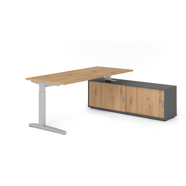4032062333792 - Schreibtischkombination VXB manuell höhenverstellbar 85cm (H) 180x80cm (BxT) Asteiche   silber 4032062333792 Hammerbacher