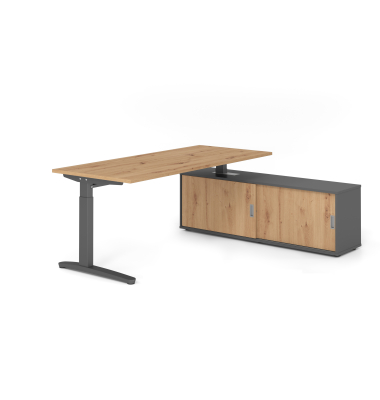 Schreibtischkombination VXB, manuell h&ouml;henverstellbar 85cm (H), 180x80cm (BxT), asteiche / graphit
