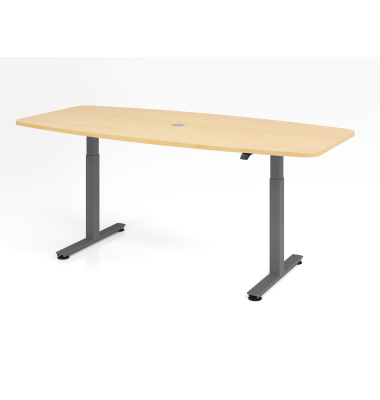 Sitz-Steh-Konferenztisch XMST, elektrisch h&ouml;henverstellbar 120cm (H), 220x103cm (BxT), Tonnenform, ahorn / graphit
