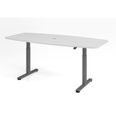 Sitz-Steh-Konferenztisch XMST, elektrisch h&ouml;henverstellbar 120cm (H), 220x103cm (BxT), Tonnenform, grau / graphit