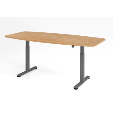 Sitz-Steh-Konferenztisch XMST, elektrisch h&ouml;henverstellbar 120cm (H), 220x103cm (BxT), Tonnenform, eiche / graphit