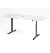 Sitz-Steh-Konferenztisch VXMST, elektrisch h&ouml;henverstellbar 120cm (H), 220x103cm (BxT), Tonnenform, wei&szlig; / graphit