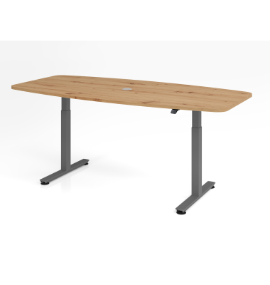 Sitz-Steh-Konferenztisch XMST, elektrisch h&ouml;henverstellbar 120cm (H), 220x103cm (BxT), Tonnenform, asteiche / graphit