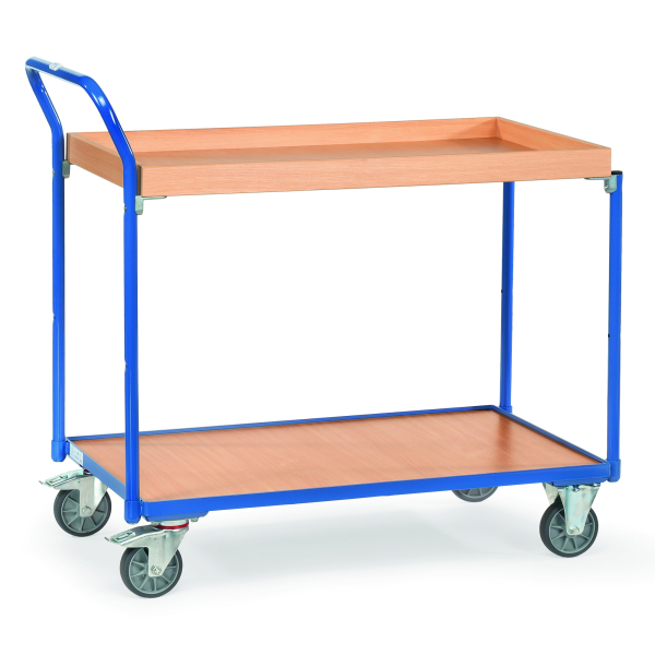 4017976037400 - Tischwagen mit Holzwerkstoffplatten 2 Etagen Kasten mit 45 mm hohem Rand 850x500mm Ladefläche - Fetra