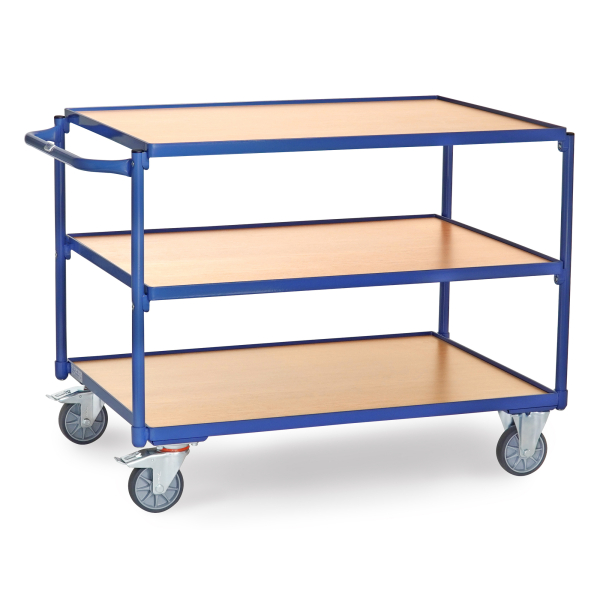 4017976229546 - Tischwagen mit Holzwerkstoffplatten 3 Etagen mit rechteckige Ladeflächen 1000x700 mm - Fetra
