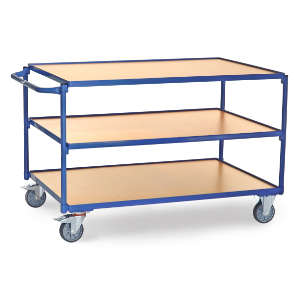 4017976229560 - Tischwagen mit Holzwerkstoffplatten 3 Etagen mit rechteckige Ladeflächen 1200x800 mm - Fetra