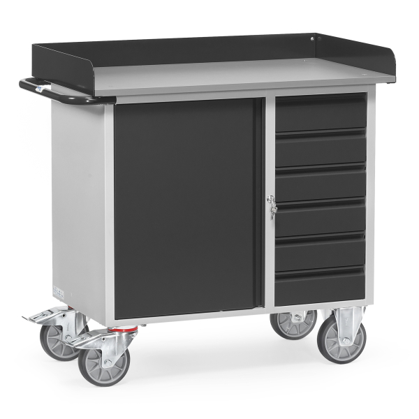 4017976124506 - Werkstattwagen mit Schrank und 6 Schubladen mit Abrollrand Grey Edition - Fetra