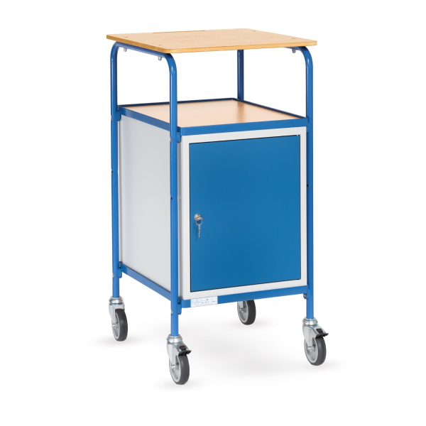 4017976558356 - fetra® Rollpult mit Schrank 4 Lenkrollen Flügeltür 3 Böden Schreibfläche 605 x 591 mm