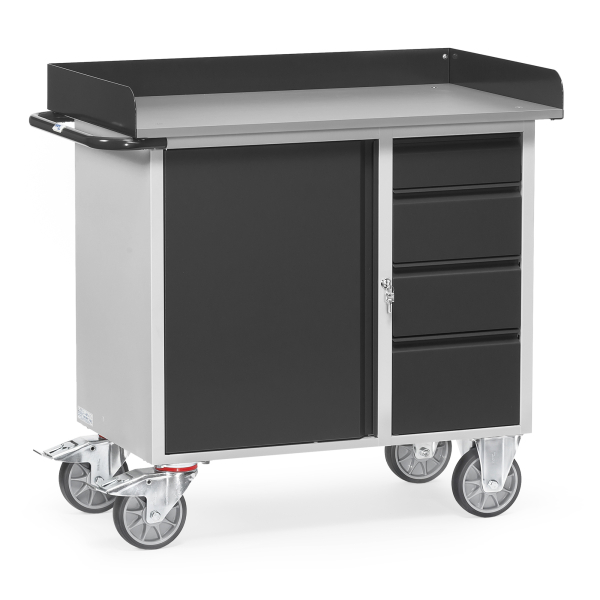 4017976624525 - Werkstattwagen mit Schrank und 4 Schubladen mit Abrollrand Grey Edition - Fetra