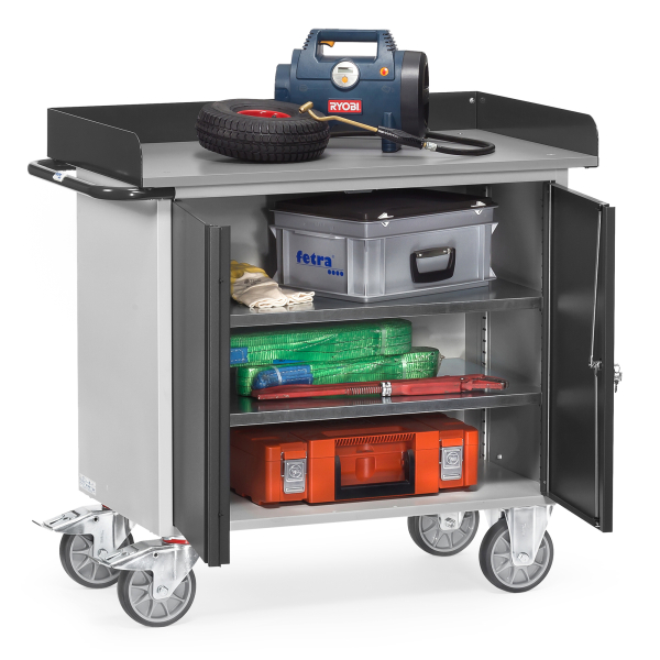4017976624563 - Werkstattwagen mit zweitürigem Schrank mit Abrollrand Grey Edition - Fetra