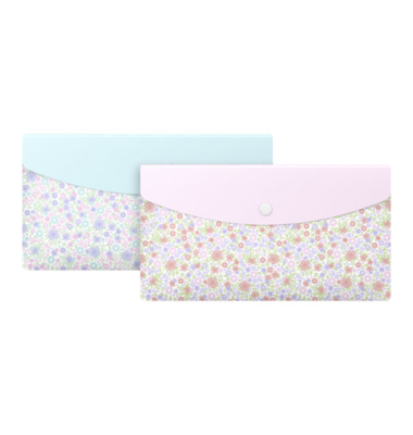 Dokumententasche Floral 400139274, Din Lang, pastell blau und rosa, Polypropylen (PP), Druckknopf