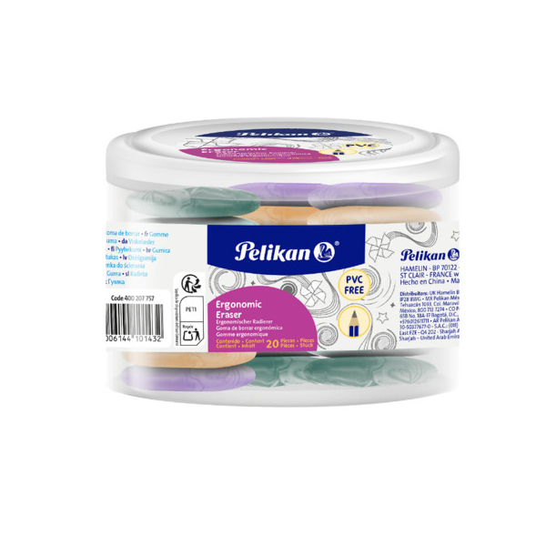 20 Stück Pelikan Radierer ergonomisch sortiert 4006144101425 Pelikan
