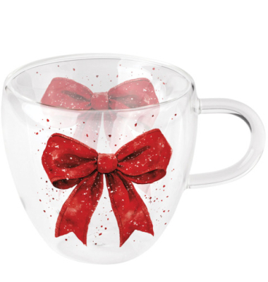 Weihnachtlicher Tee-Doppelglas 0,2l rote Schleife