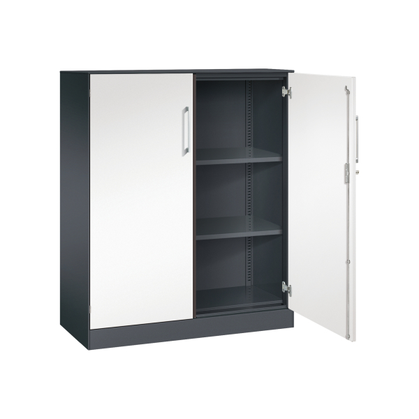 4062084628989 - Flügeltürenschrank ASISTO Höhe 1292 mm Breite 1000 mm 2 Fachböden schwarzgrau verkehrsweiß C+P