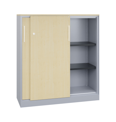 Fl&uuml;gelt&uuml;renschrank Asisto 142031000S10161, abschlie&szlig;bar, 3 OH, wei&szlig;aluminium/k&ouml;nigsahorn, 120x131x43,5cm (BxHxT)