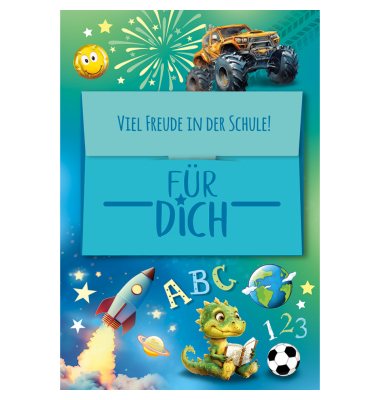 Schulanfangskarte Geld-Gutschein blau