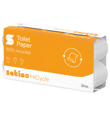Toilettenpapier HiCycle 067750, 2-lagig, wei&szlig;, 250 Blatt/Rolle,