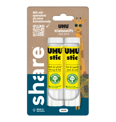 Klebestift 4-0043 stic made by UHU, 2x20g, Doppelpack