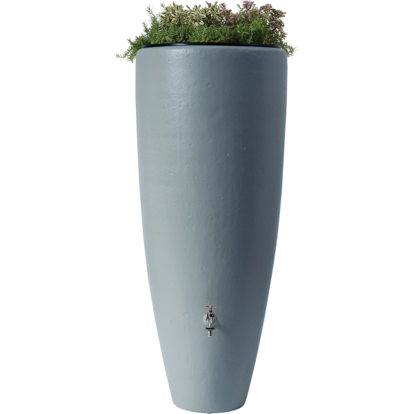 2in1 Wasserbehälter Komplett-Set 300 l zinkgrau inkl Chrom-Auslaufhahn und Fallrohranschluss - 326119 - Garantia