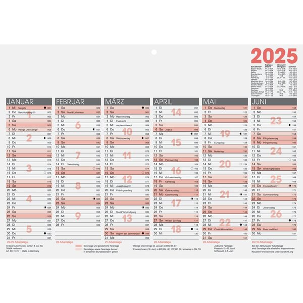 Baier und Schneider Arbeitstagekalender 5011317005,  (A4 quer) 4061947130720 Baier und Schneider