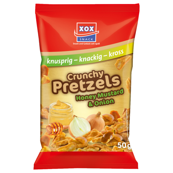 XOX Crunchy Pretzels Honey Mustard & Onion 12x50g 4031446834054 XOX 12 Stück