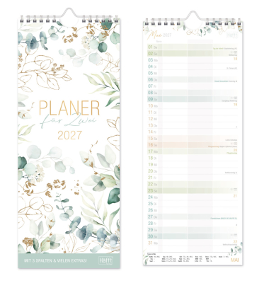Wandkalender 11370-8, florales Design, 1 Monat / 1 Seite, 3 Spalten, 13x32cm, 2027