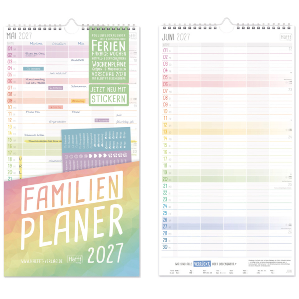 Häfft Wandkalender, Familienplaner 2027, 5-spaltig, 12 Monate