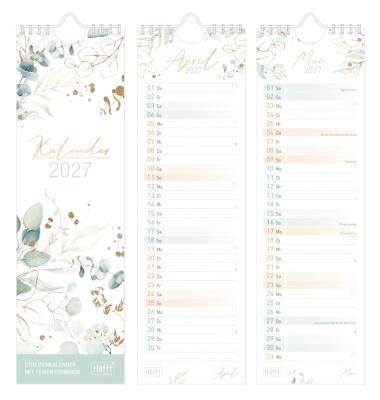Streifenkalender 11402-3, florales Design, 1 Monat / 1 Seite, 1 Spalte pro Seite, 9x29,7cm, 2027
