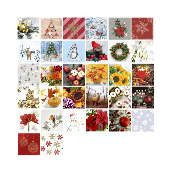 192 Stück PaperDesign Motivservietten Herbst Weihnachten 2026 230864 / 32 Motive Weihnachten/Herbst, 3-lagig, 33x33cm  PaperDesign