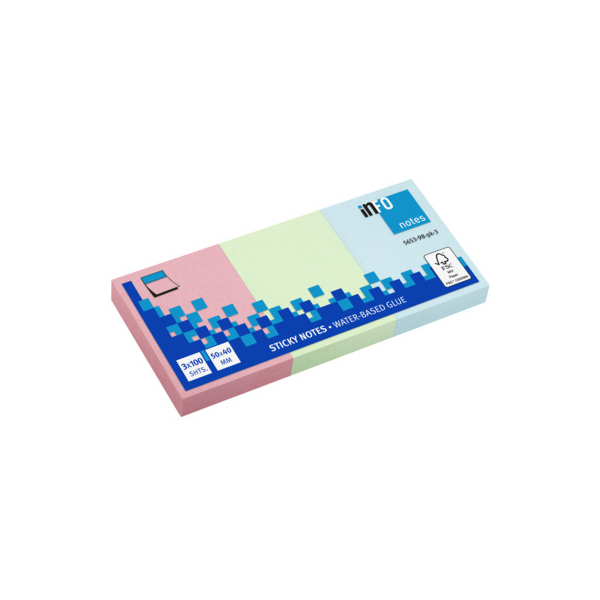 info Haftnotizen 565398-PK3, 75x75mm, farbig sortiert (pink/grün/blau), rechteckig 4011169589998 info