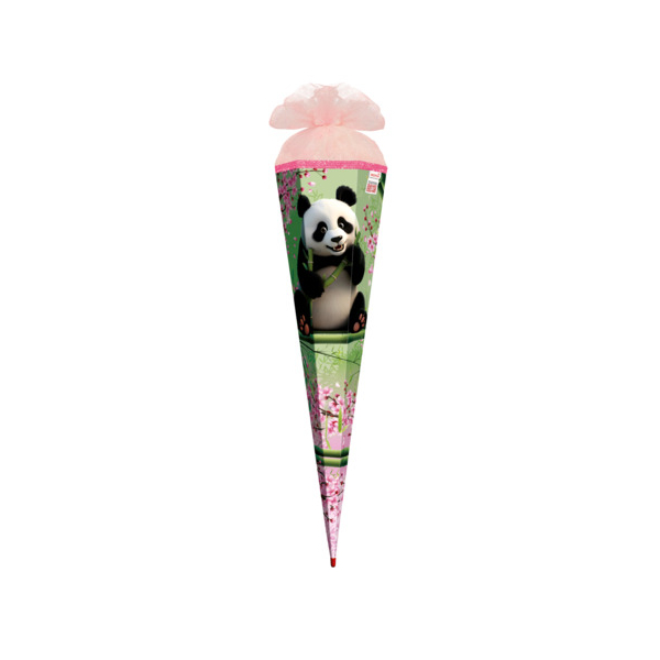 Roth Schultüte Panda - sechseckig 85 cm Glitzerborte Organza