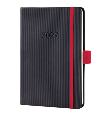 Buchkalender C2709, schwarz, rot, 1 Woche / 2 Seiten
