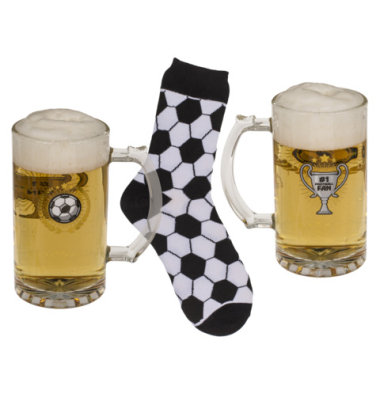 Geschenkset Fu&szlig;ball Glas u. Socken