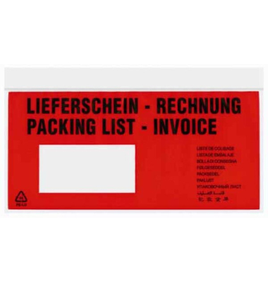 Lieferscheintaschen 10030400250 Din Lang "LIEFERSCHEIN - RECHNUNG" selbstklebend 