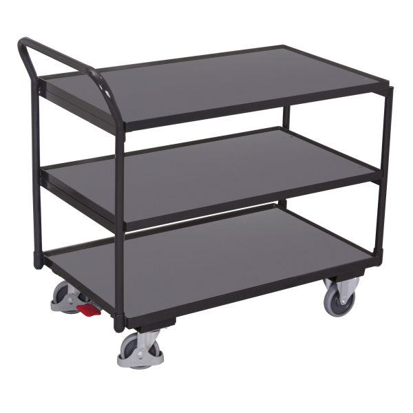 Variofit Tischwagen mit gebogenem Schiebegriff und 3 Ladeflächen 835x495mm Anthrazitgrau