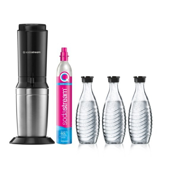 SodaStream Crystal 30 Titan Wassersprudler mit CQC CO2-Zylinder und 3x Glaskaraffe