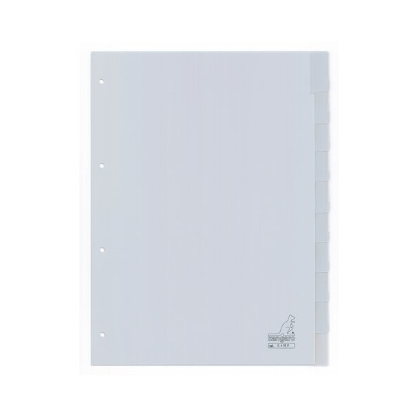 KANGARO Blanko Register DIN A4 Grau Transparent 10-teilig PP (Polypropylen) Rechteckig 4 Löcher G410F
