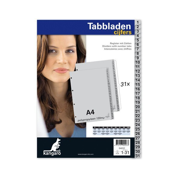 KANGARO Register G431C DIN A4 31-teilig 4-fach Kunststoff 1 bis 31