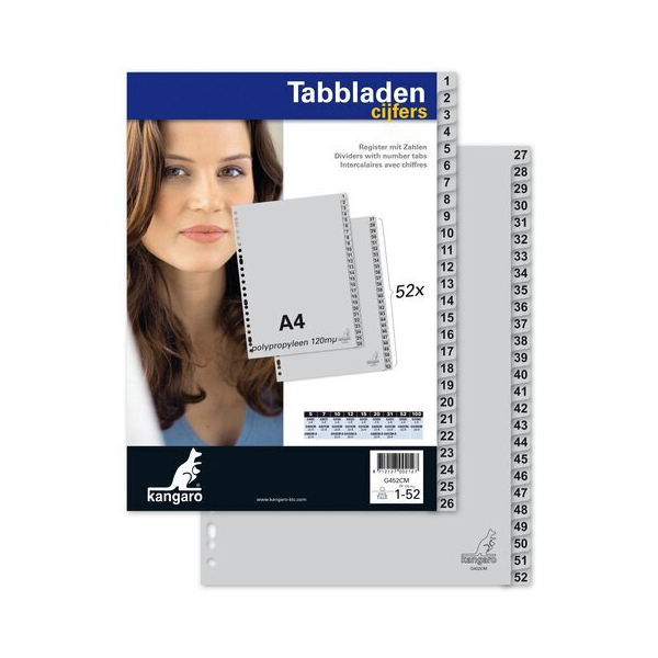KANGARO Register G452CM DIN A4 52-teilig 23-fach Karton 1 bis 52