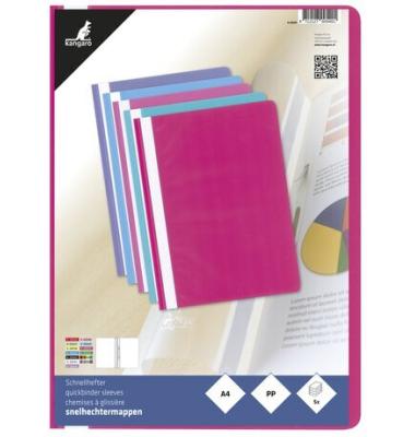 Schnellhefter Kangaro Standard-PP Trendfarben K-20551, A4, farbig sortiert, Kunststoff, -, Vorderdeckel transparent