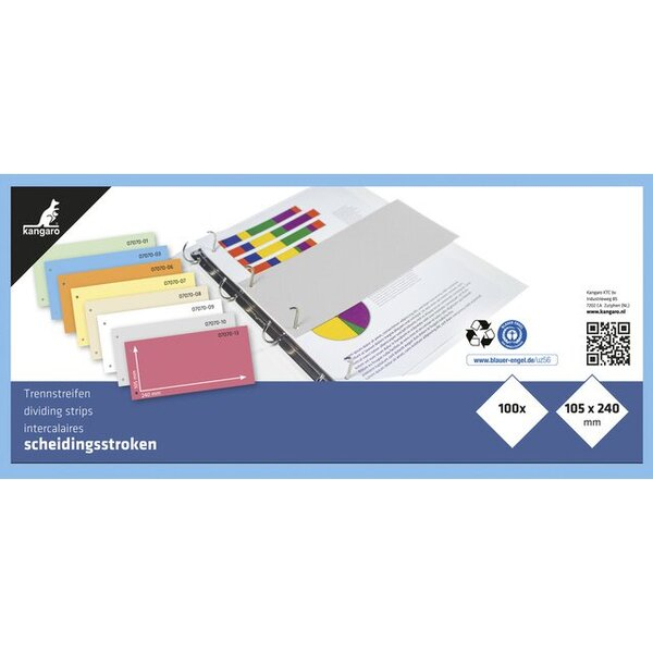 Kangaro Trennstreifen 07070-03 blau 180g gelocht 24x10,5cm 8712127008228 Kangaro 100 Stück