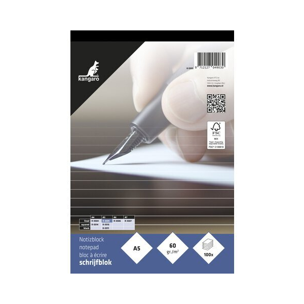 Kangaro Briefblock K-5505 / liniert, A5, 60g, blau, 100 Blatt 8712127049030 Kangaro