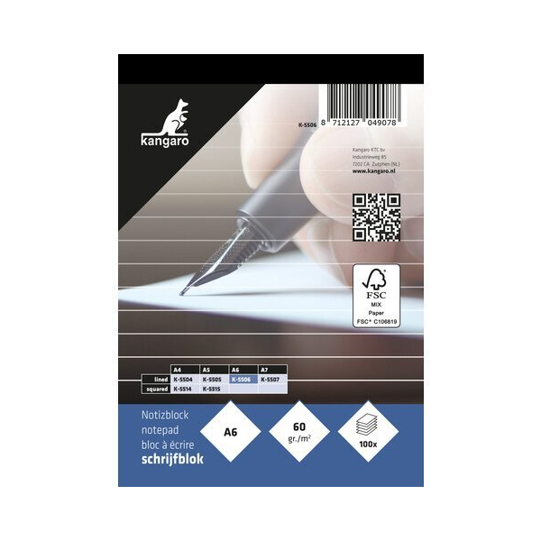 Kangaro Briefblock K-5506 / liniert, A6, 60g, blau, 100 Blatt 8712127049078 Kangaro
