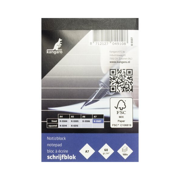 Kangaro Briefblock K-5507 / liniert, A7, 60g, blau, 100 Blatt 8712127049108 Kangaro