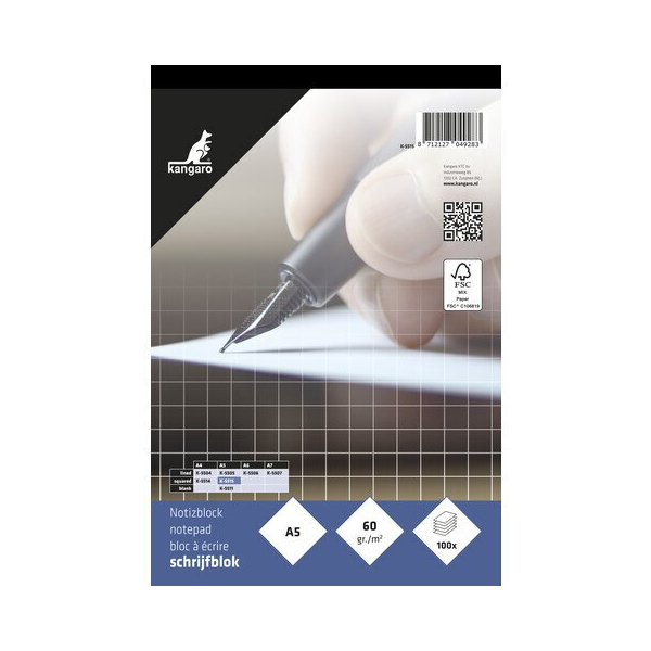 Kangaro Briefblock K-5515 / kariert, A5, 60g, blau, 100 Blatt 8712127049283 Kangaro