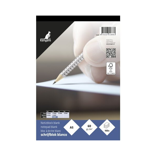 Kangaro Briefblock K-5511 / blanko, A5, 60g, blau, 100 Blatt 8712127118361 Kangaro