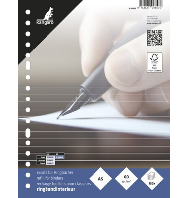 Ringbucheinlagen K-56020, liniert, A5, 60g, 17-fach-Lochung