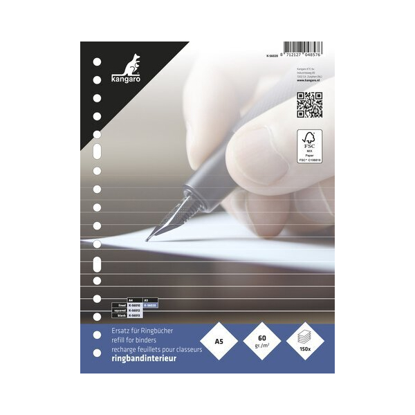Kangaro Ringbucheinlagen K-56020, liniert, A5, 60g, 17-fach-Lochung 8712127123785 Kangaro