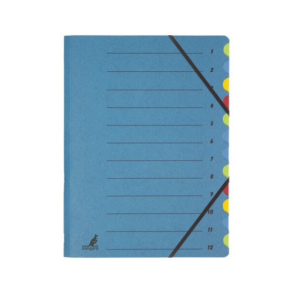 Kangaro Ordnungsmappe Karton-Ordnungsmittel-Serie K-3010-12, 1-12, blau, Din A4, 12 Fächer 8712127139274 Kangaro